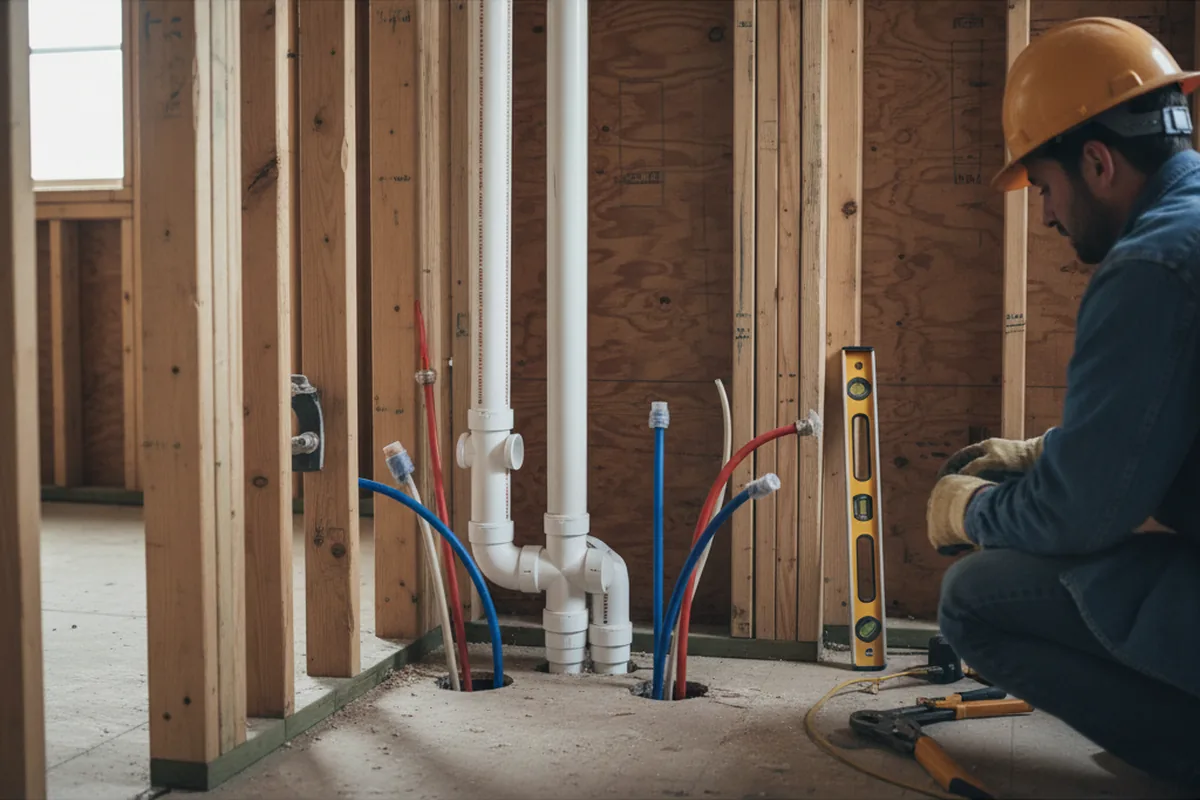 Drain and supply rough-in during Sump Pump Repair in North Chelmsford